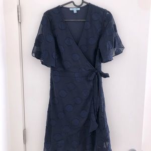 Navy Blue Polka Dot Wrap Dress